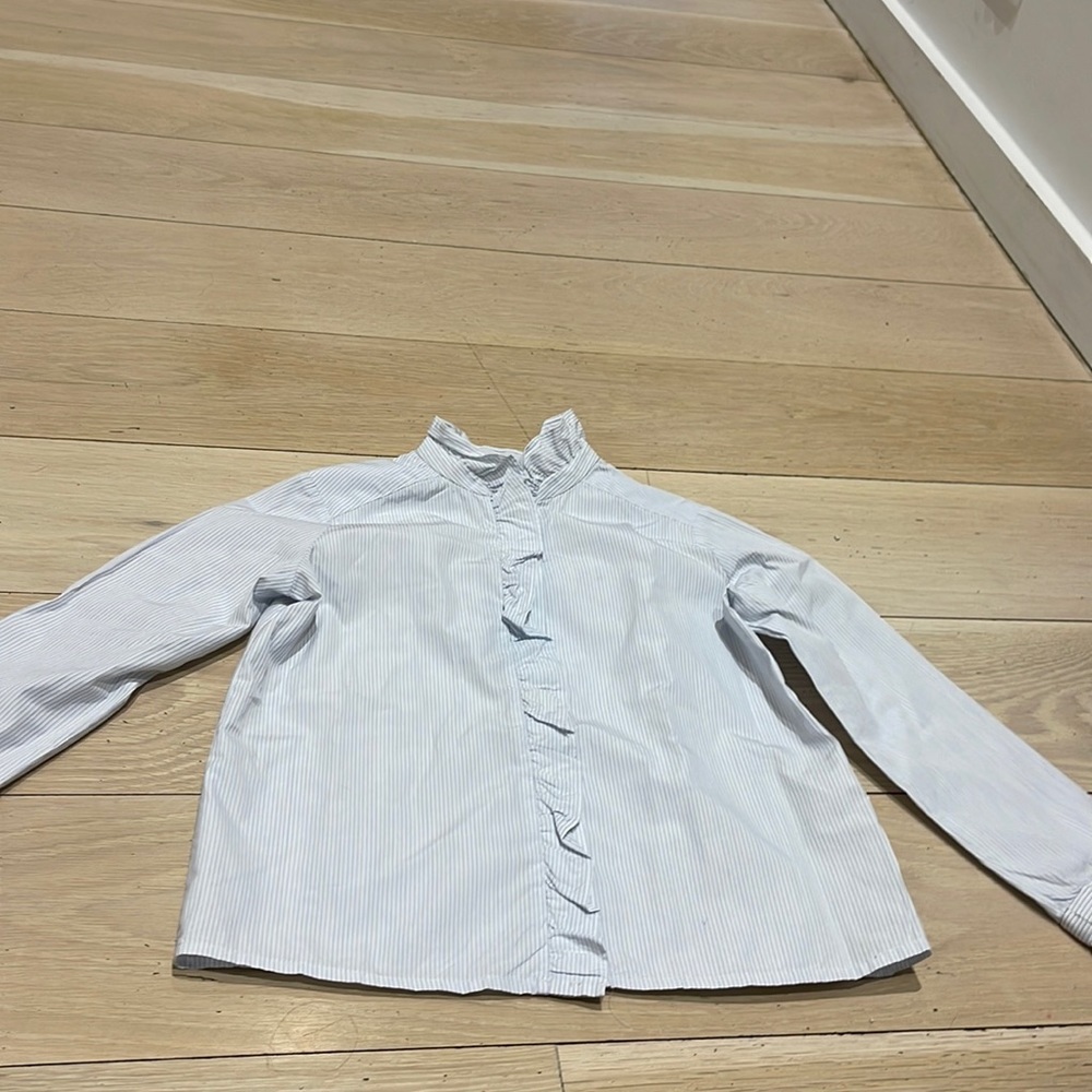 Bonpoint Striped Button Down Blouse with Ruffles